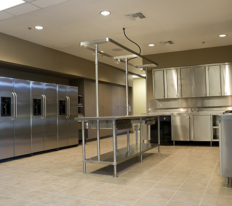 Kitchen at a Houston Restaurant with tile floors 